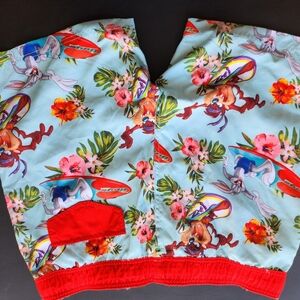 Looney Tunes Bugs Bunny Taz Hawaiian Floral Lined Swim Trunks Mens Size 32
